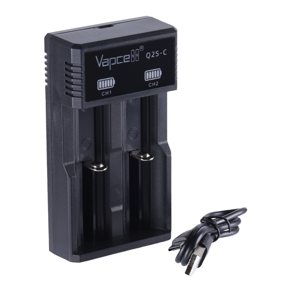 Vapcell Q2S-C Smart 2‑Slot Type‑C Li‑ion Battery Charger