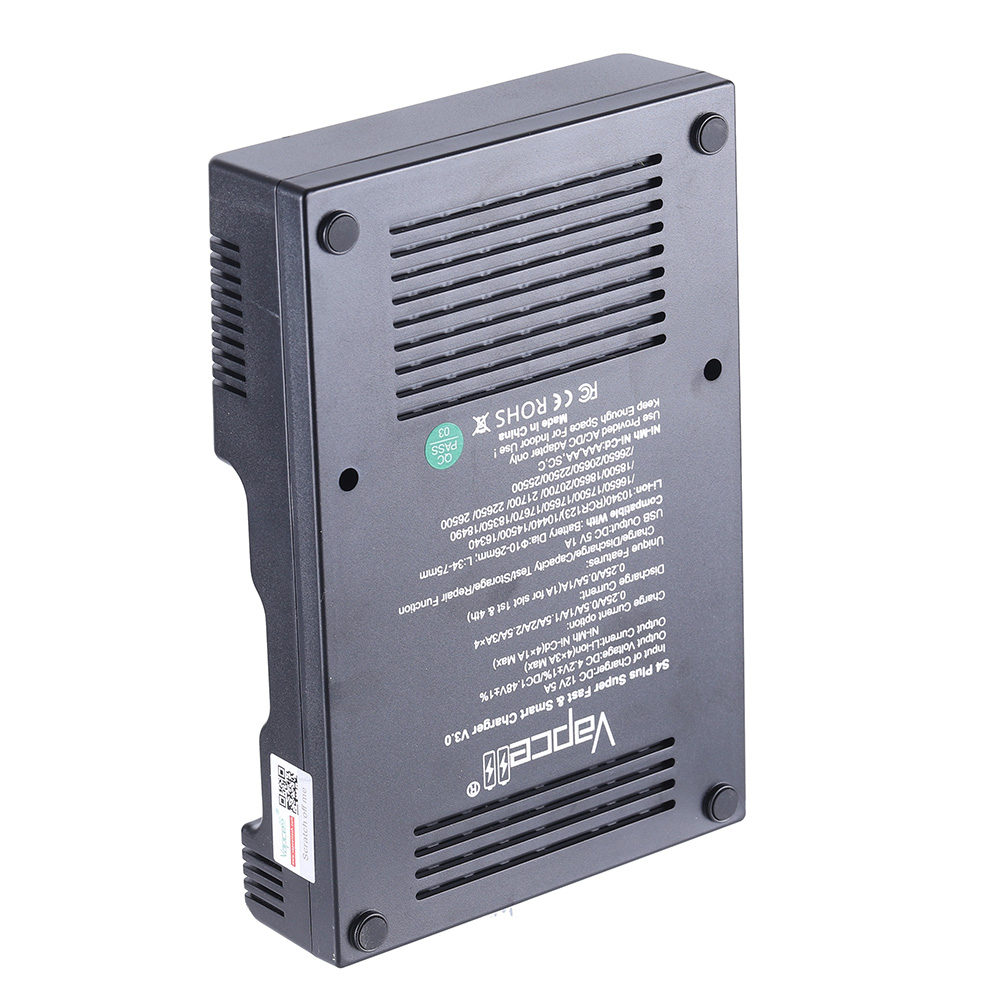 Vapcell S4 Plus V3.0 — 4‑Bay 3A Intelligent Fast Charger (Up to 12A Total)